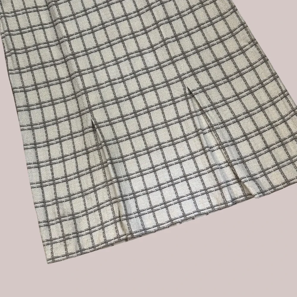 St. John Collection Gray Check Knit Pleated Midi Skirt Size 14 Vintage